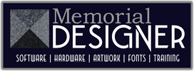 Memorial Designer logo with text on a dark background